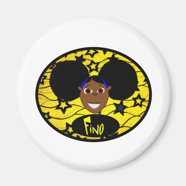 Cute Black Tecknad Girl Magnet (Framsidan)