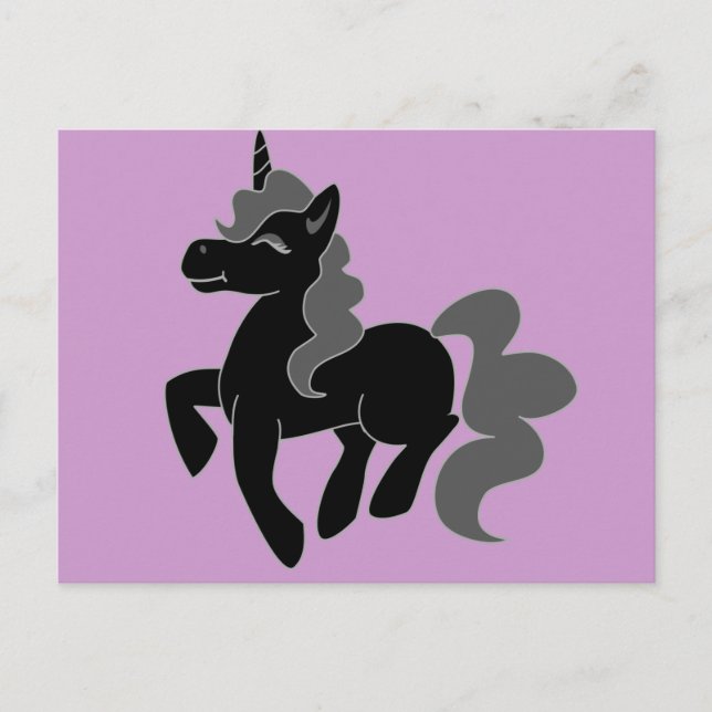 Cute Black Unicorn Vykort (Framsida)