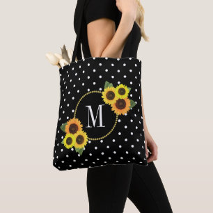 Cute Black Vintage Solblommor Polka dots Monogram Tygkasse
