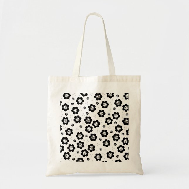 Cute Black white blommor Bag Tygkasse (Framsidan)