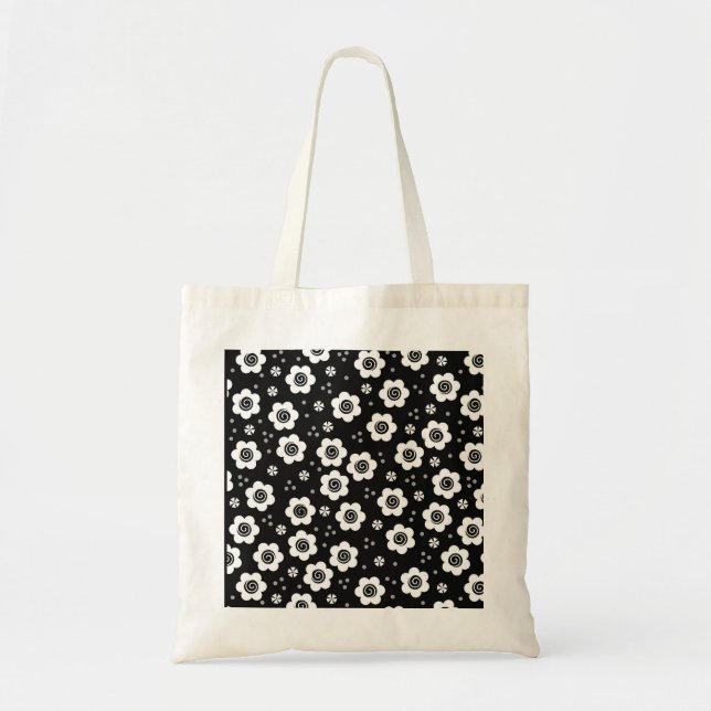 Cute Black white blommor Bag Tygkasse (Framsidan)