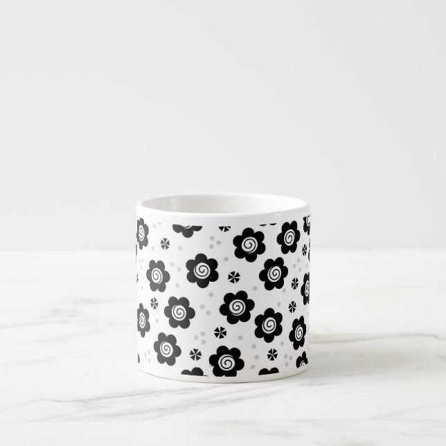 Cute Black white Blommor Espresso Mugg Espressomugg (Framsidan)