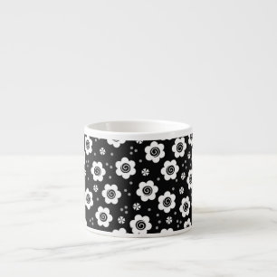 Cute Black white Blommor Espresso Mugg Espressomugg