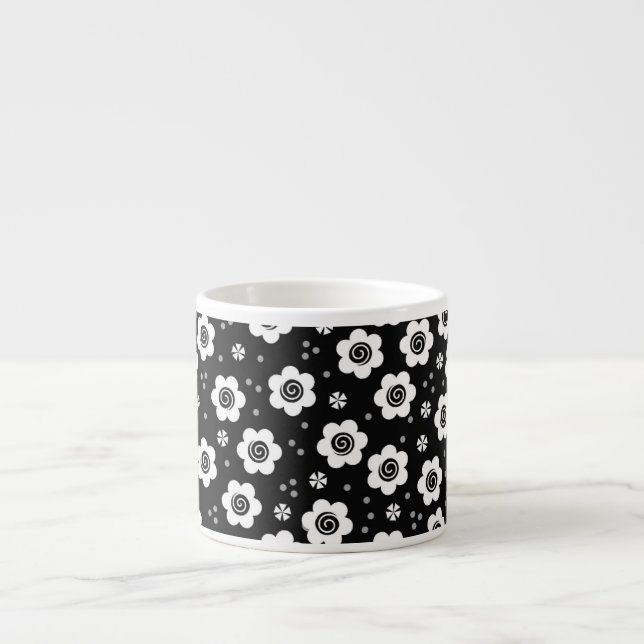 Cute Black white Blommor Espresso Mugg Espressomugg (Framsidan)