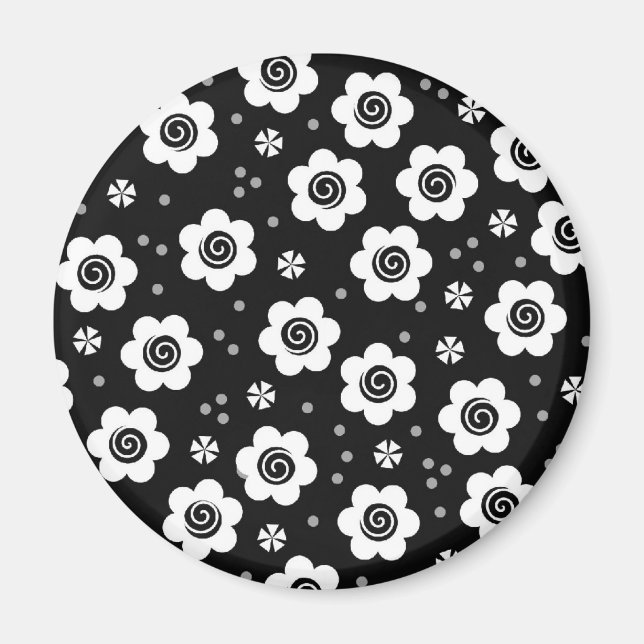 Cute Black white blommor iPhone magnet (Framsidan)