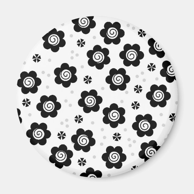 Cute Black white blommor iPhone magnet (Framsidan)