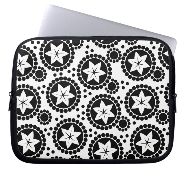 Cute Black white blommor Laptop sleeve (Framsidan)