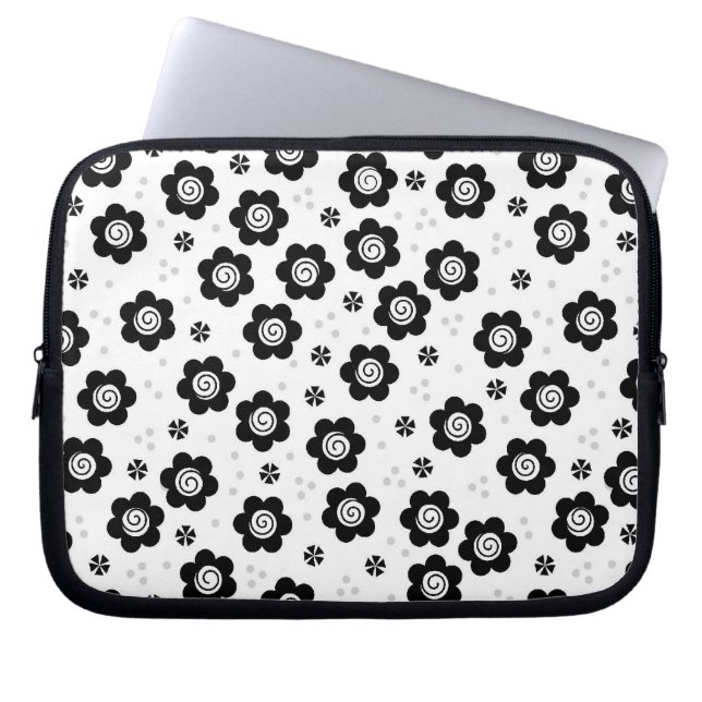 Cute Black white blommor Laptop sleeve (Framsidan)