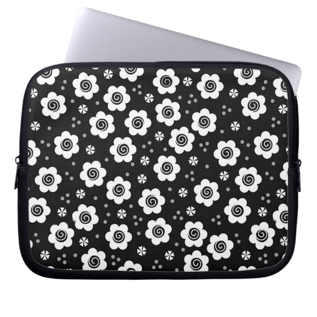 Cute Black white blommor Laptop sleeve (Framsidan)