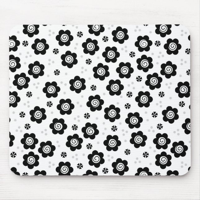 Cute black white blommor moussepad musmatta (Framsidan)