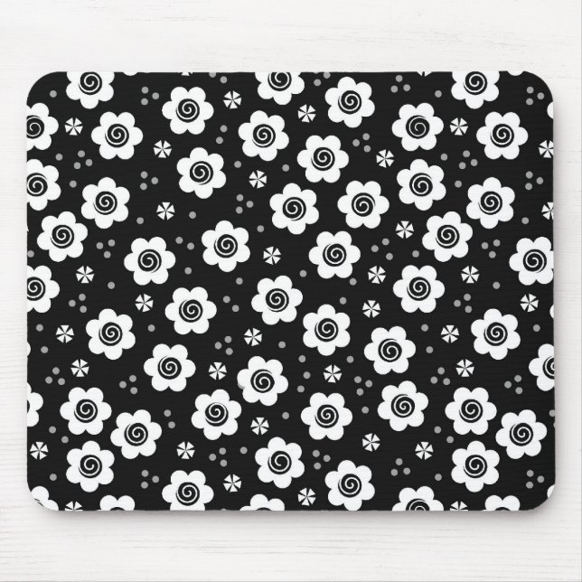 Cute black white blommor moussepad musmatta (Framsidan)