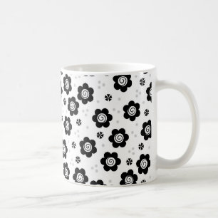 Cute Black white blommor mugg
