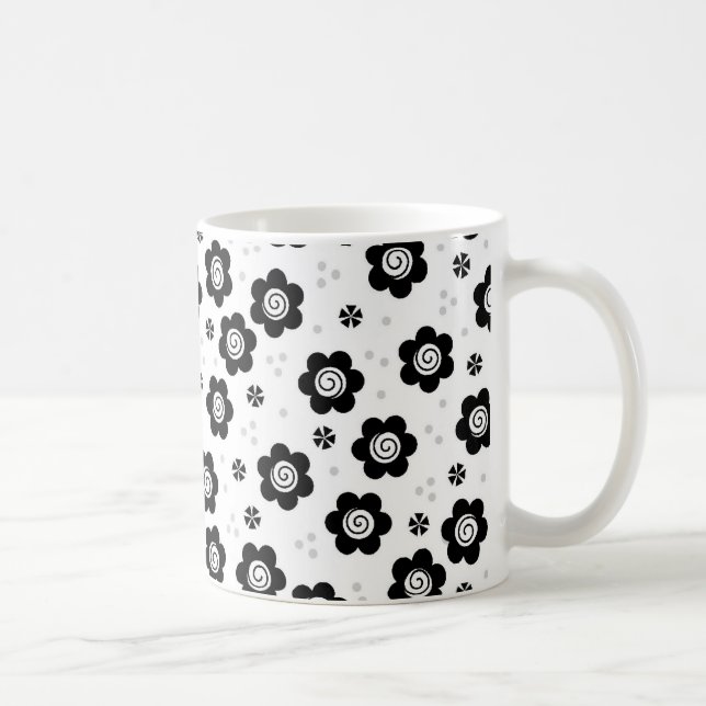 Cute Black white blommor mugg (Höger)