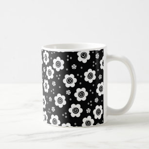 Cute Black white blommor mugg