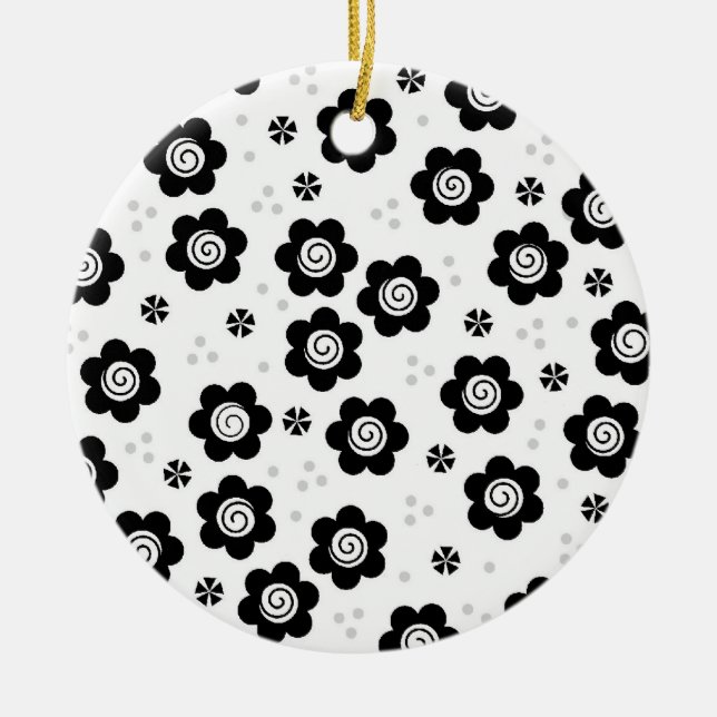 Cute Black white blommor Ornament (Framsidan)