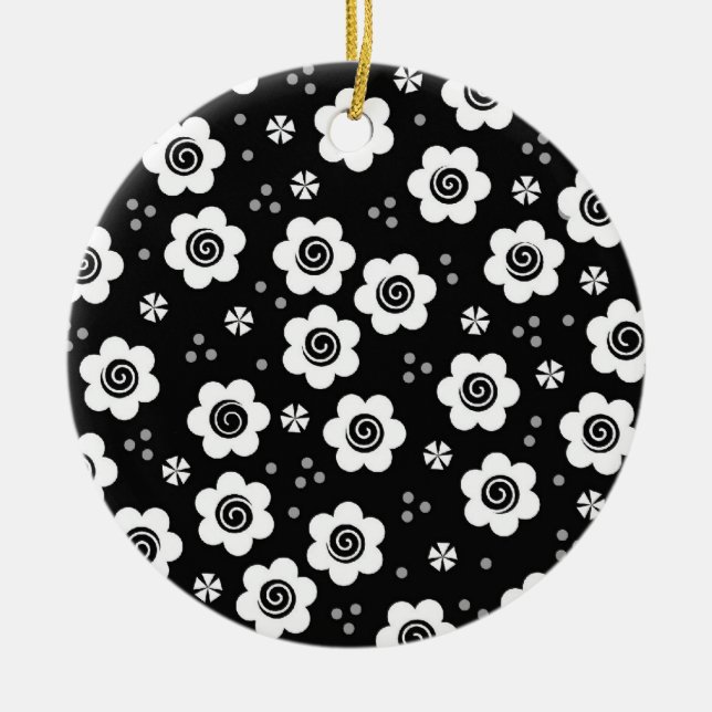 Cute Black white blommor Ornament (Framsidan)