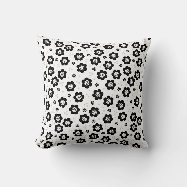 Cute Black white blommor Pillow Kudde (Framsida)