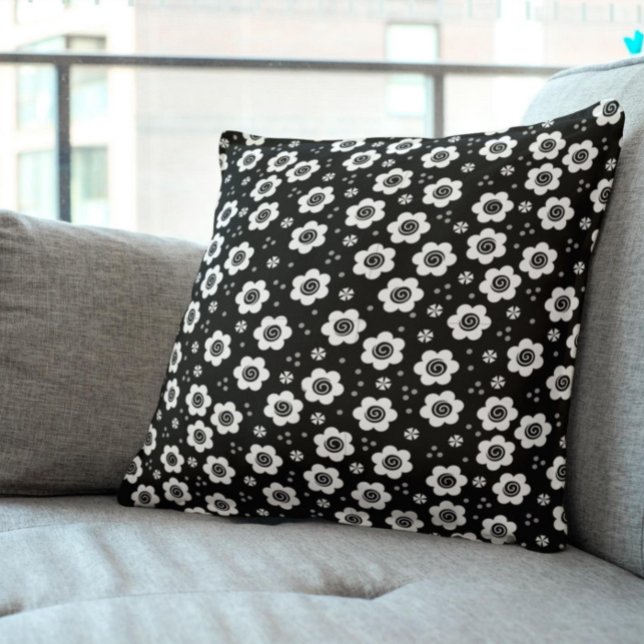 Cute Black white blommor Pillow Kudde (Skapare uppladdad)