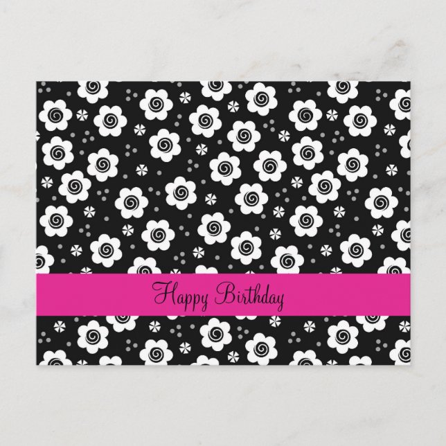 Cute black white blommor Postcard Vykort (Framsida)