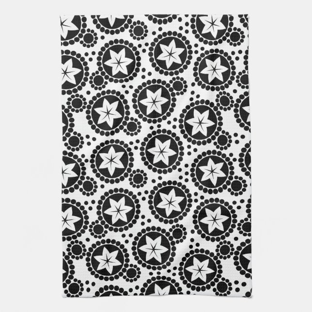 Cute Black white blommor Towel Kökshandduk (Vertikal)