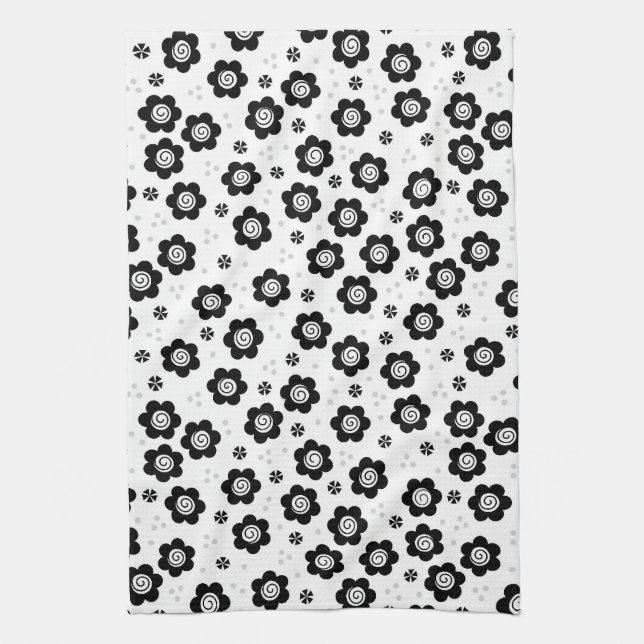 Cute Black white blommor Towel Kökshandduk (Vertikal)