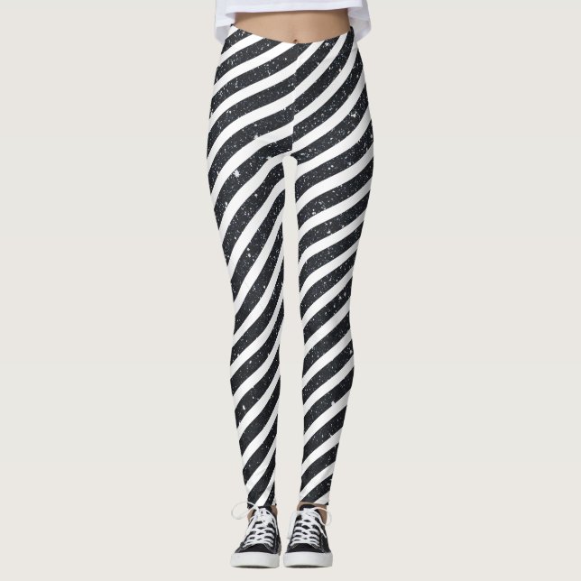 Cute Black White Candy Rand Glitter Mönster Leggings (Framsida)