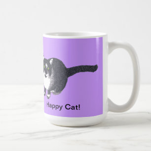 Cute Black White Cat i Pointillism Lycklig Mugg