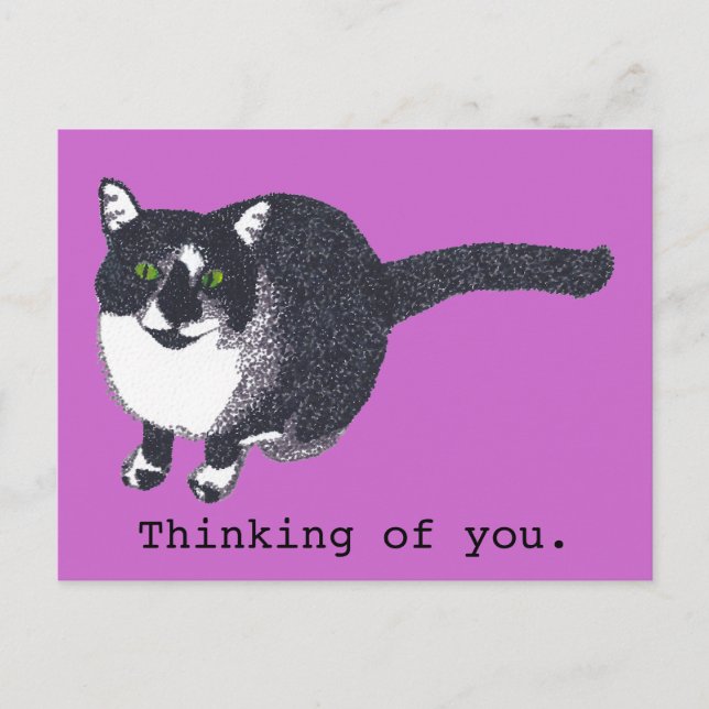 Cute Black White Cat i pointillism Postcards Vykort (Framsida)