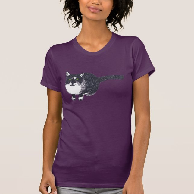 Cute Black White Cat i Pointillism Tshirts (Framsida)