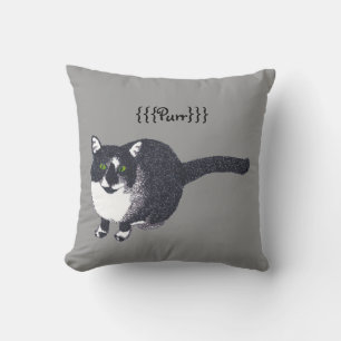 Cute Black White Cat in Pointillism Purr Pillows Kudde