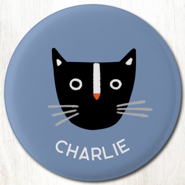 Cute Black White Cat Personlig Namn Knapp (Fun black and white tuxedo cat personalized name button)