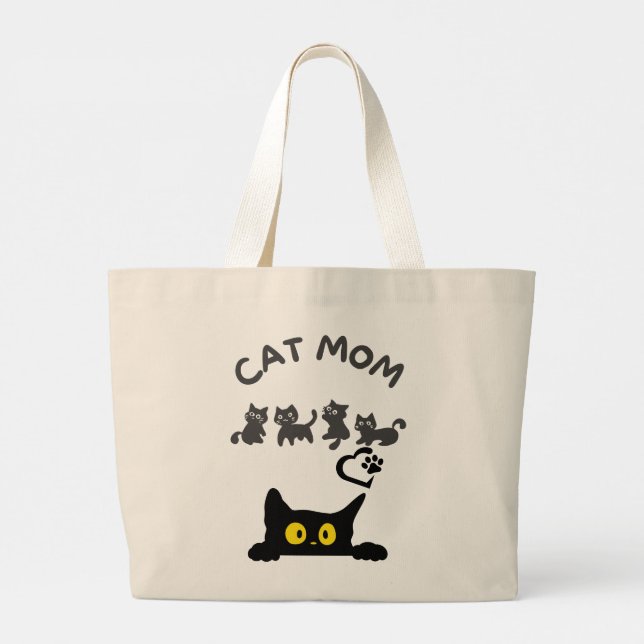 Cute Black & White Cat Tote Bag – Sunset Walk Jumbo Tygkasse (Baksida)