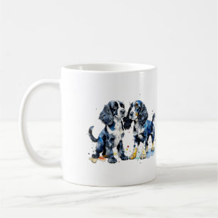 Cute Black White Cocker Spanska valpar hundälskare Kaffemugg