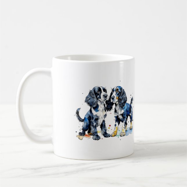Cute Black White Cocker Spanska valpar hundälskare Kaffemugg (Vänster)