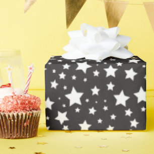 Cute Black & White Cosmic Stars Mönster Presentpapper