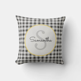 Cute Black & White Gingham Personlig Monogram Kudde