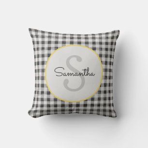 Cute Black & White Gingham Personlig Monogram Kudde