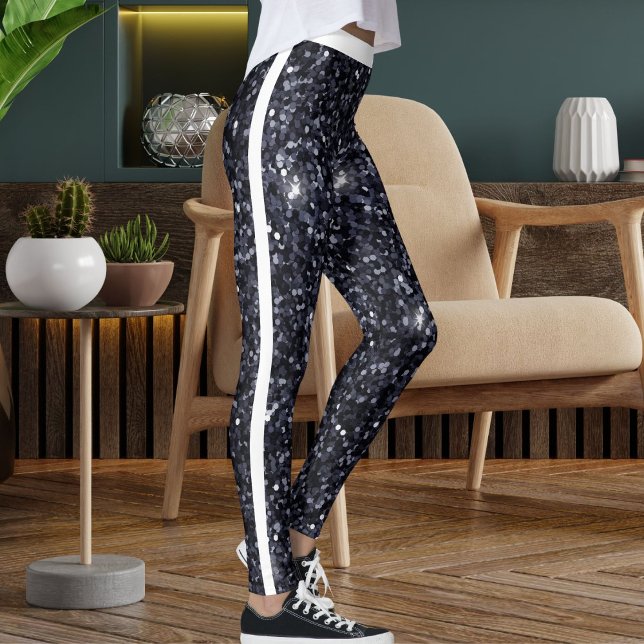 Cute Black White Gnistra Glitter Mönster Rand Leggings (Skapare uppladdad)
