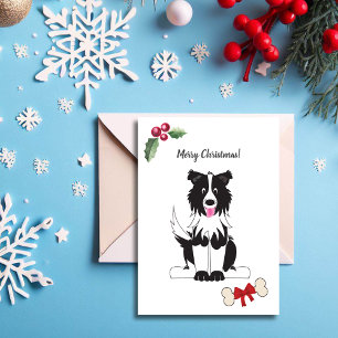 Cute Black White Gräns Collie Hund Anpassade Julkort