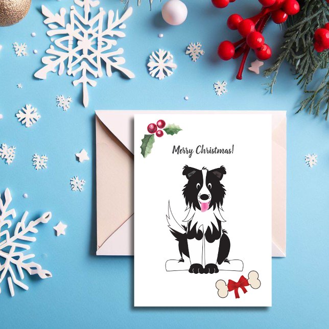 Cute Black White Gräns Collie Hund Anpassade Julkort (Skapare uppladdad)