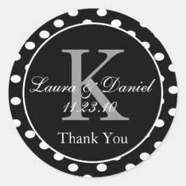 Cute Black White Grått Polka dots Monogram Favor Runt Klistermärke