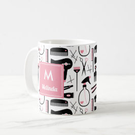 Cute Black White Hair Stylist Mönster Monogram Kaffemugg