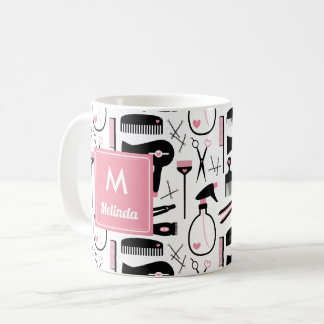 Cute Black White Hair Stylist Mönster Monogram Kaffemugg