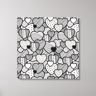 Cute black white hearts mönster canvastryck