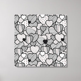 Cute black white hearts mönster canvastryck