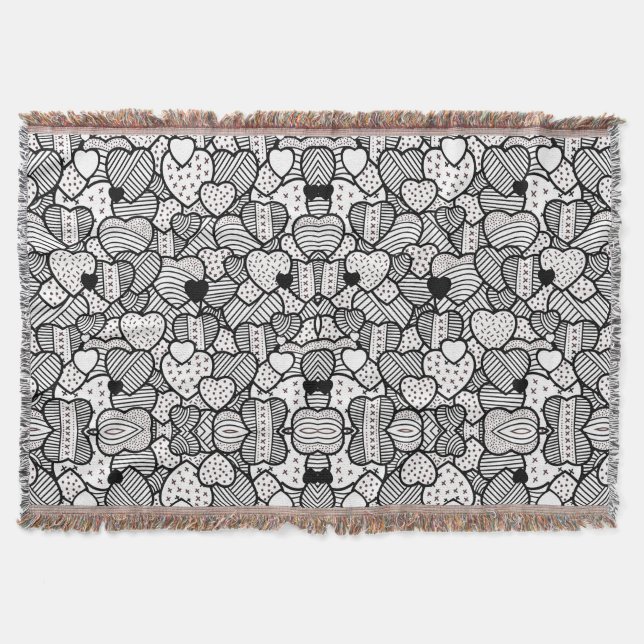 Cute black white hearts mönster filt (Framsidan)
