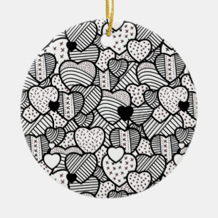 Cute black white hearts mönster julgransprydnad keramik