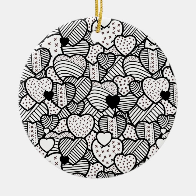 Cute black white hearts mönster julgransprydnad keramik (Framsidan)