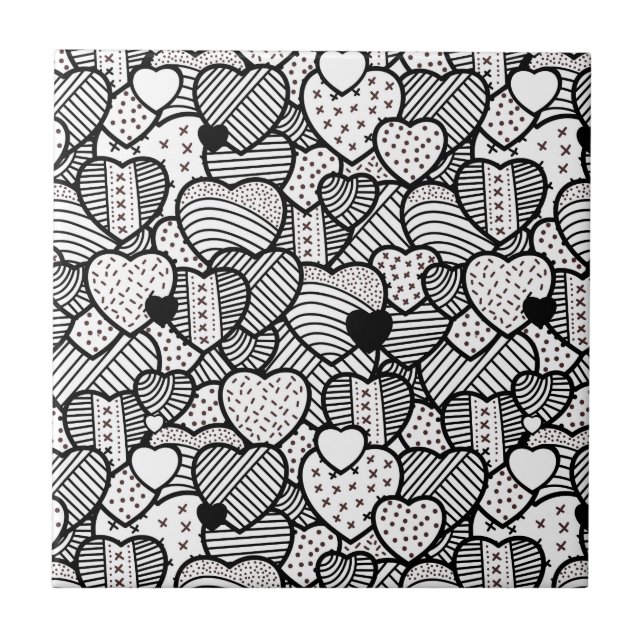 Cute black white hearts mönster kakelplatta (Framsidan)