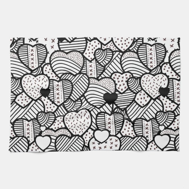 Cute black white hearts mönster kökshandduk (Horisontell)